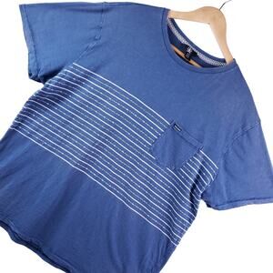 Volcom Men’s Striped T-Shirt XL Short Sleeve Pocket Casual Tee Blue & White